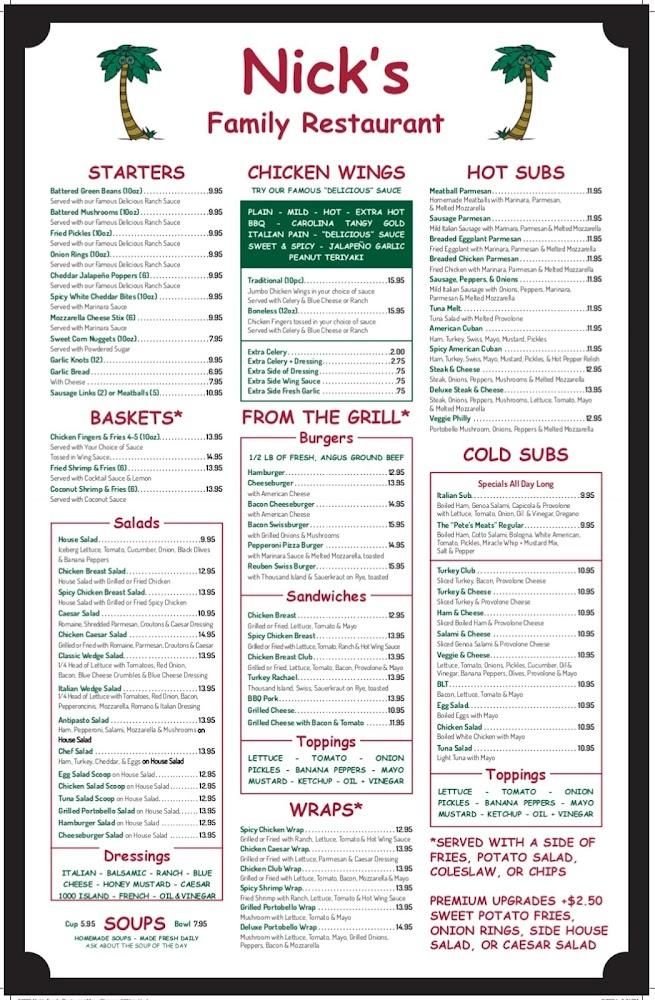 Nick's Family Restaurant Menu image 1