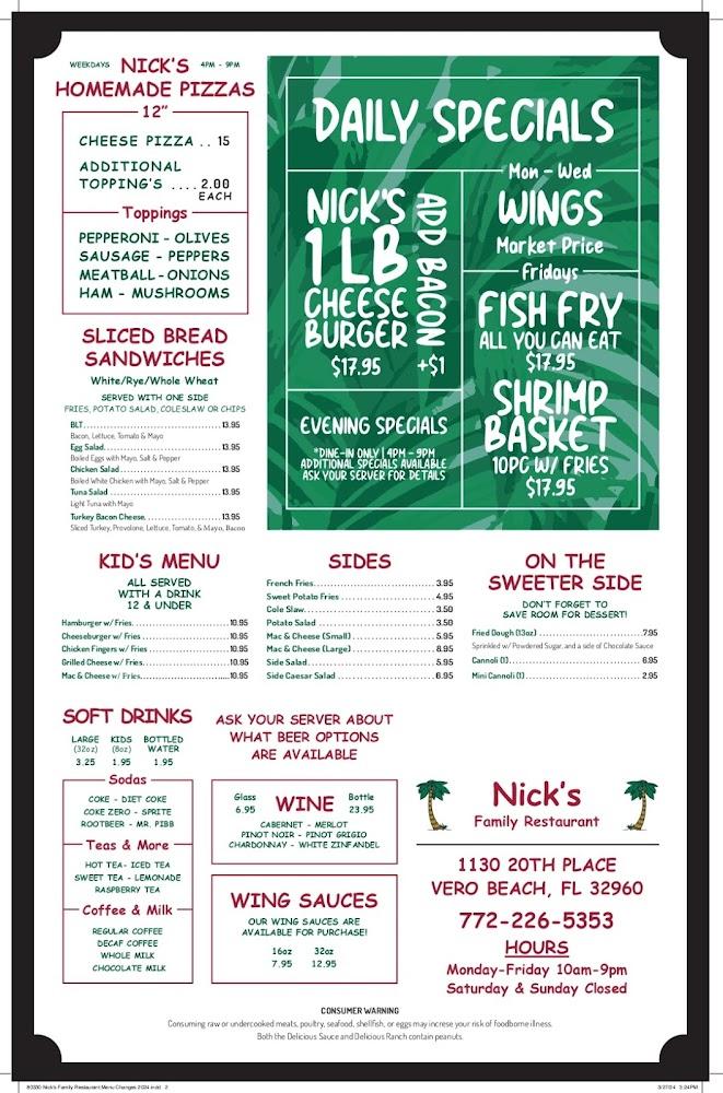Nick's Family Restaurant Menu image 2